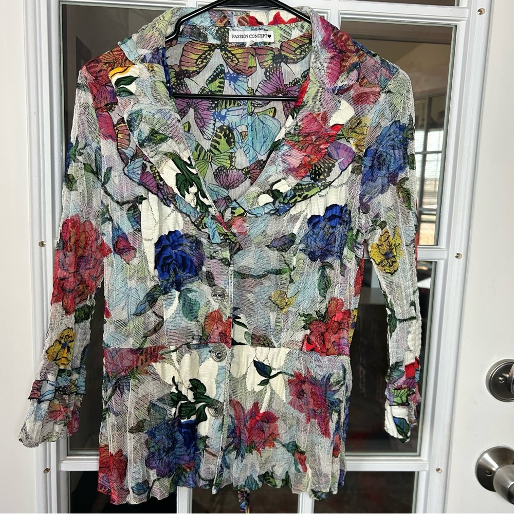 Passion Concept Y2K Sheer Floral and Butterfly‎ Mesh Jacket Size Medium